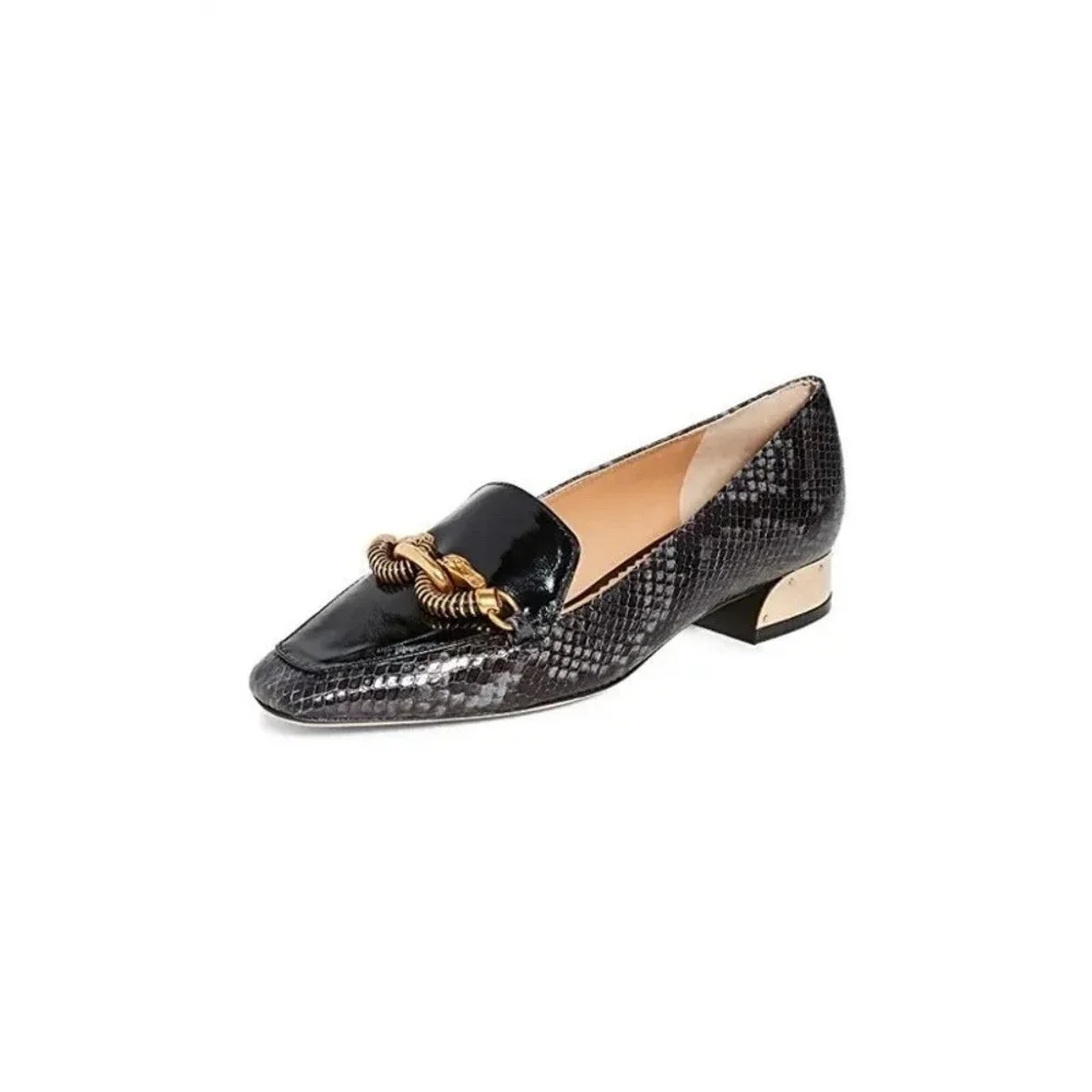 Tory Burch Reptile Embossed Horsebit Block Heel Pumps Size 5